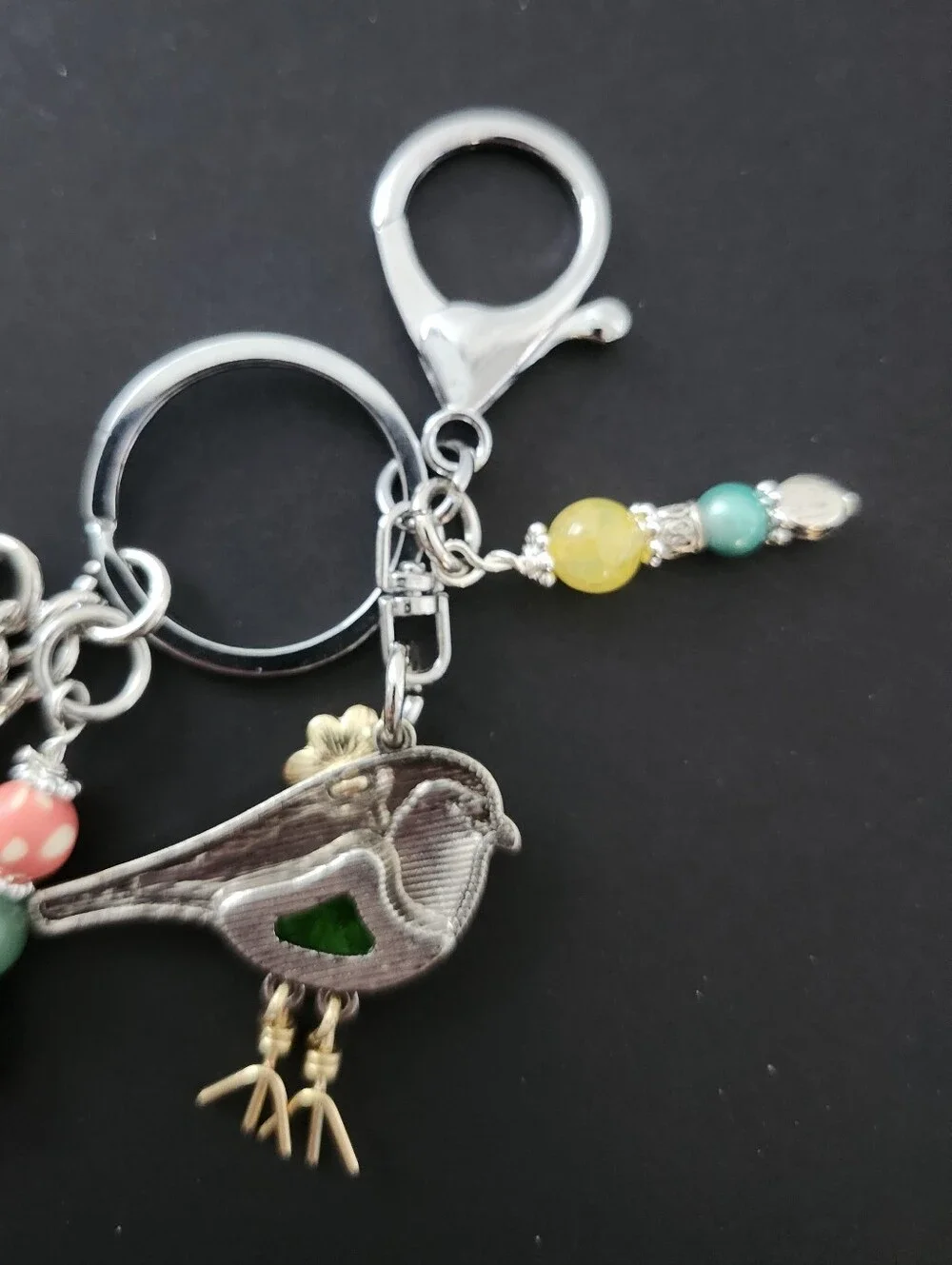 Springtime Bird Purse Charm or Keychain Agate Jasper Aventurine Handcrafted